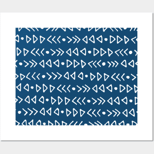 Dark Navy Blue and White Modern Triangles Hand Drawn Pattern Posters and Art